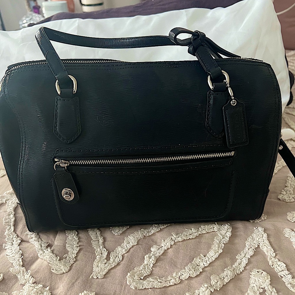 Coach Poppy East/ West Textured Patent Leather Satchel